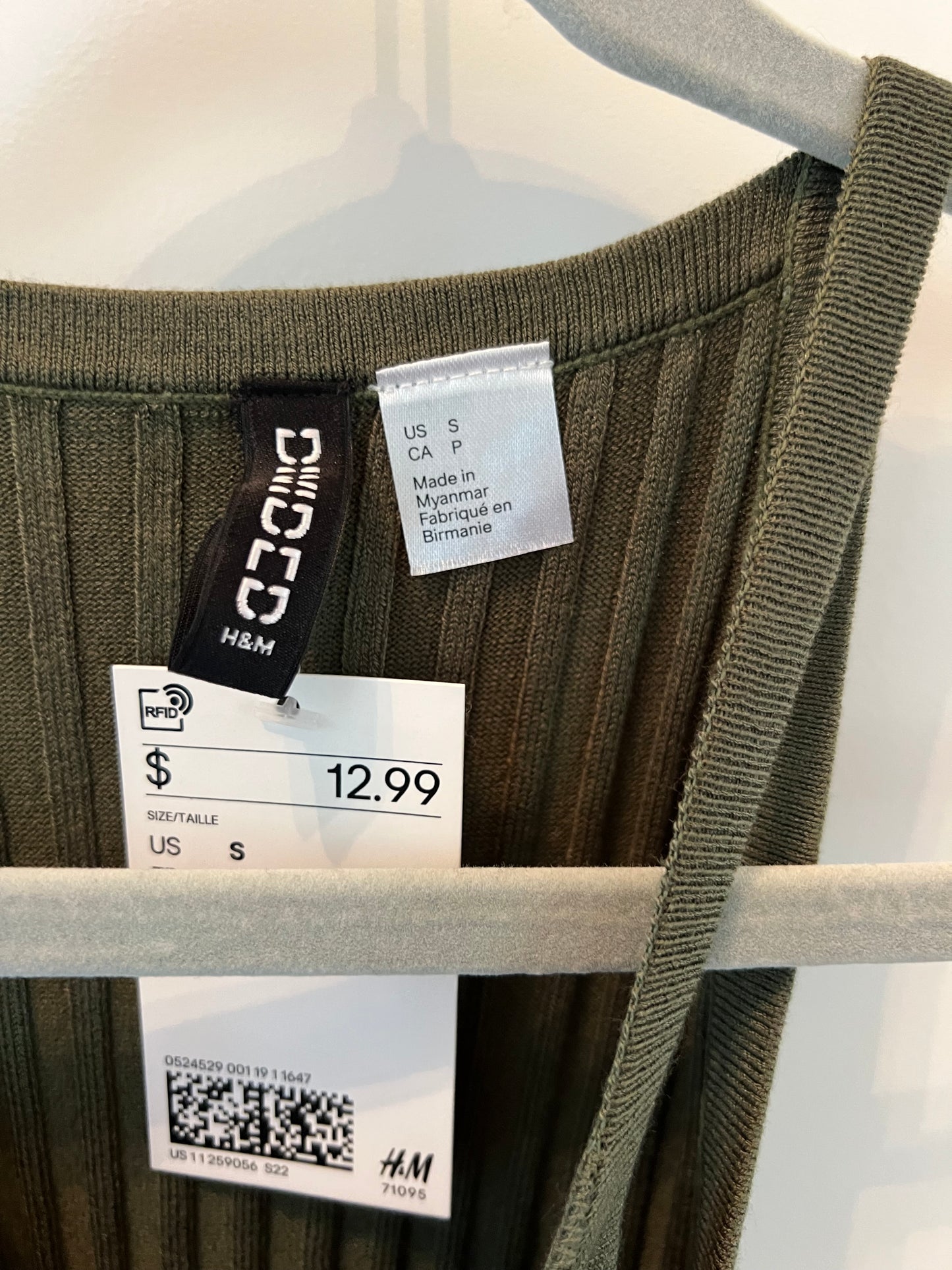H&M High Neck Ribbed Tank Women’s Size Small Olive