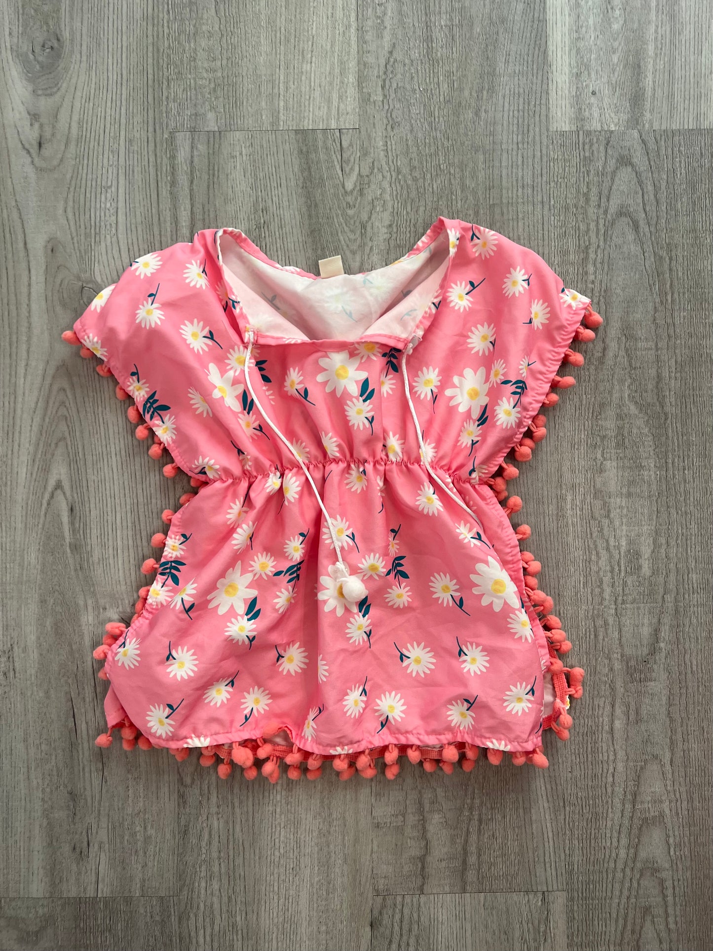 Floral Swim Cover-Up w Pom Poms Toddler Girl Size 2T Pink