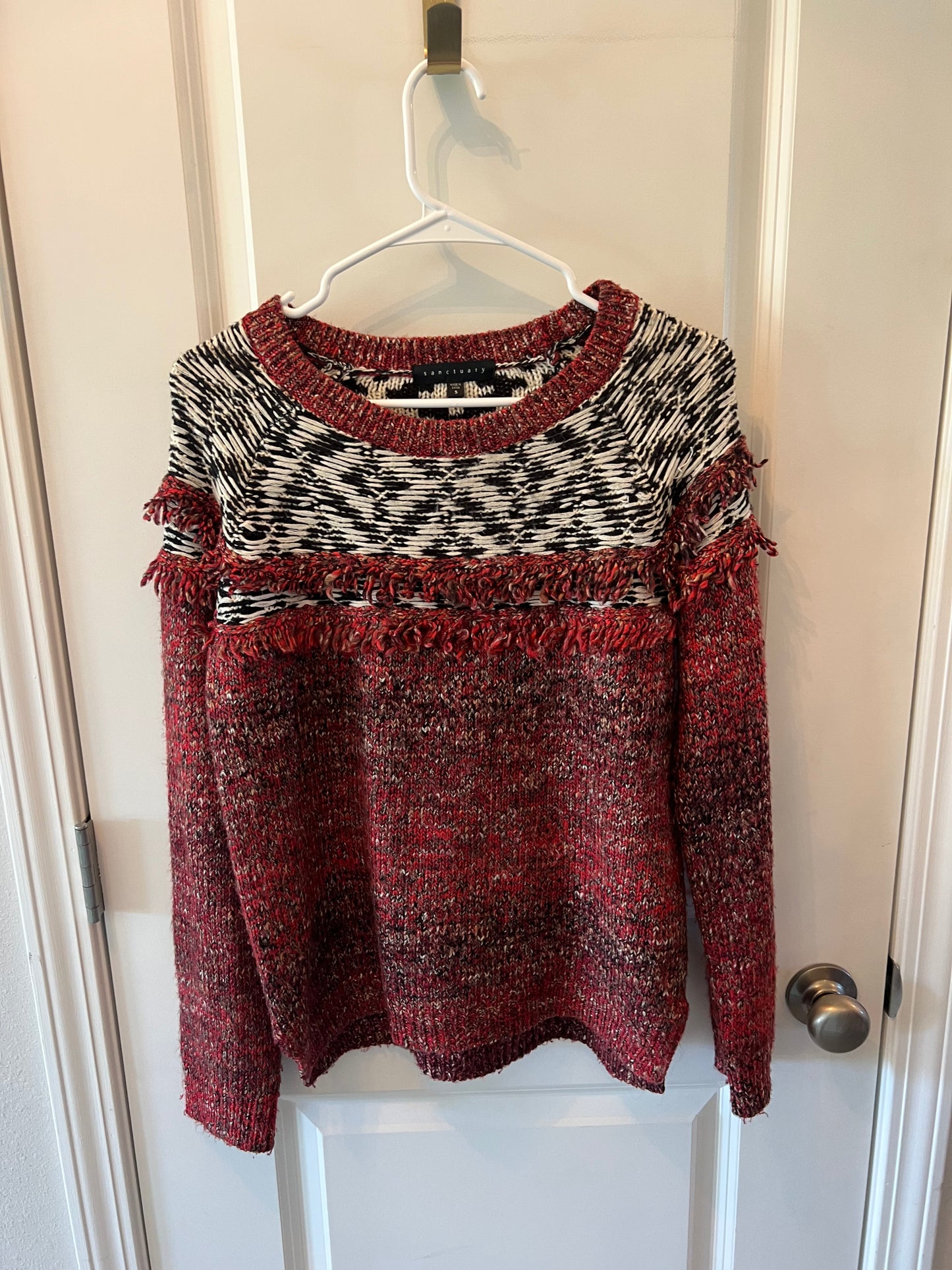 Anthropologie Sanctuary Fringe Sweater Women’s Small Burgundy