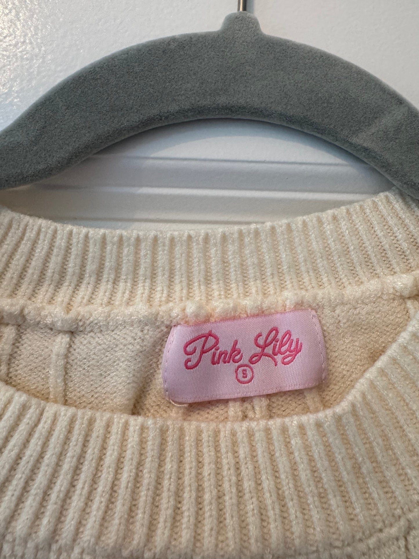 Pink Lily Cable Knit Matching Set Women’s Small Ivory
