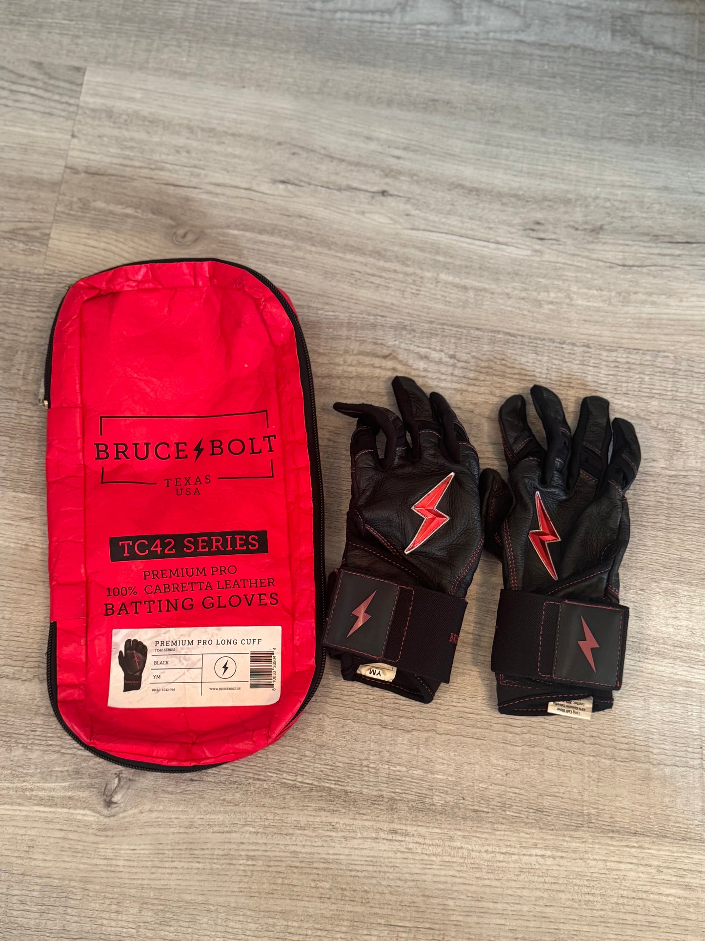 Bruce Bolt TC42 Series Premium Pro Long Cuff Batting Gloves Size Youth Medium