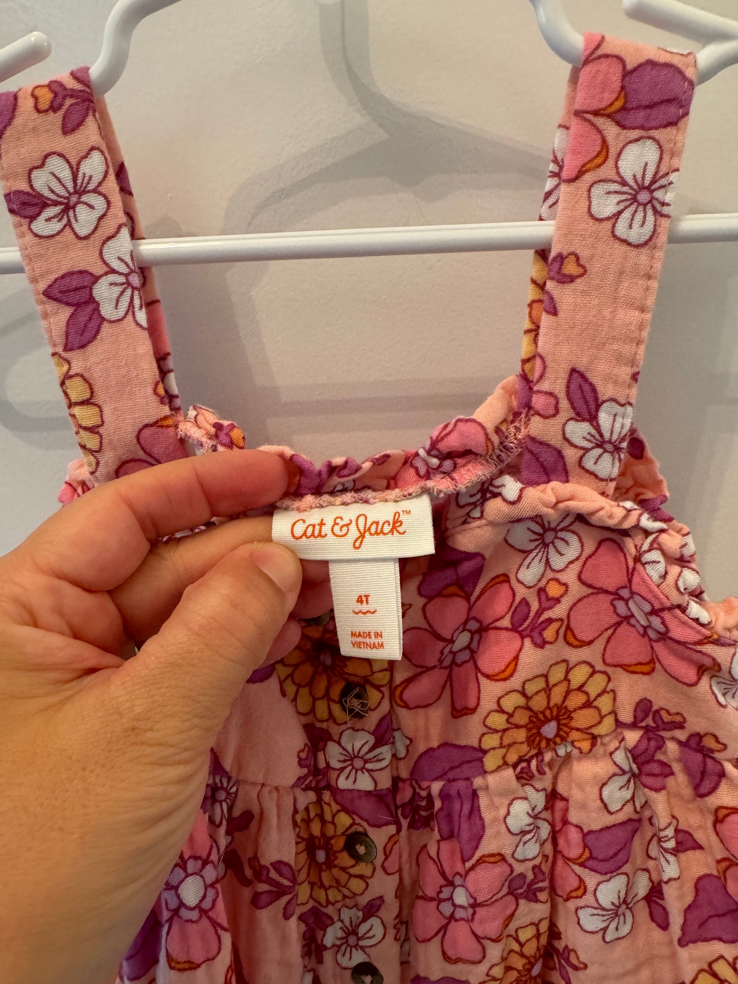 Cat & Jack 70s Flower Print Button Front Tank Toddler Girl Size 4T Pink