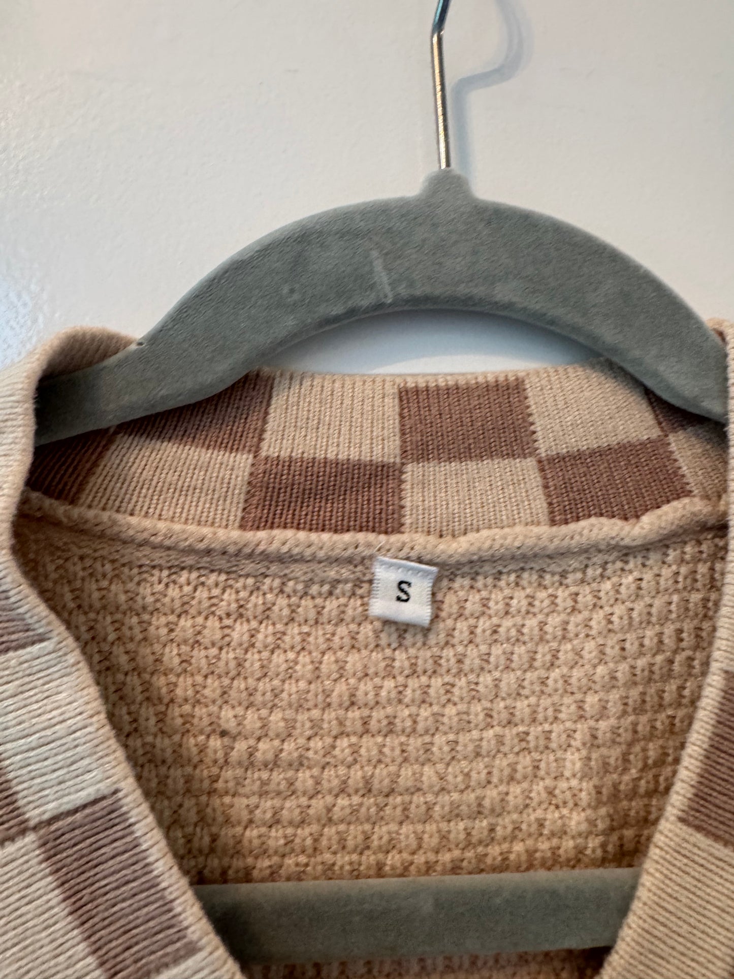 Knit Checker Print Matching Set Women’s Small Tan