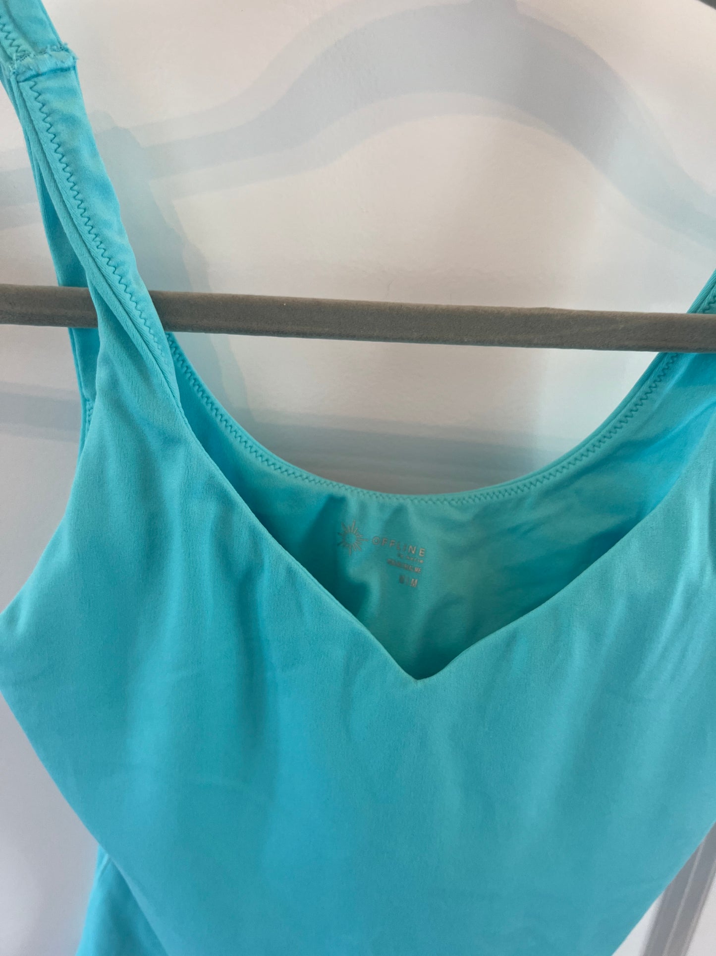 Aerie Offline Cropped VNeck Active Tank Women’s Size Medium Teal