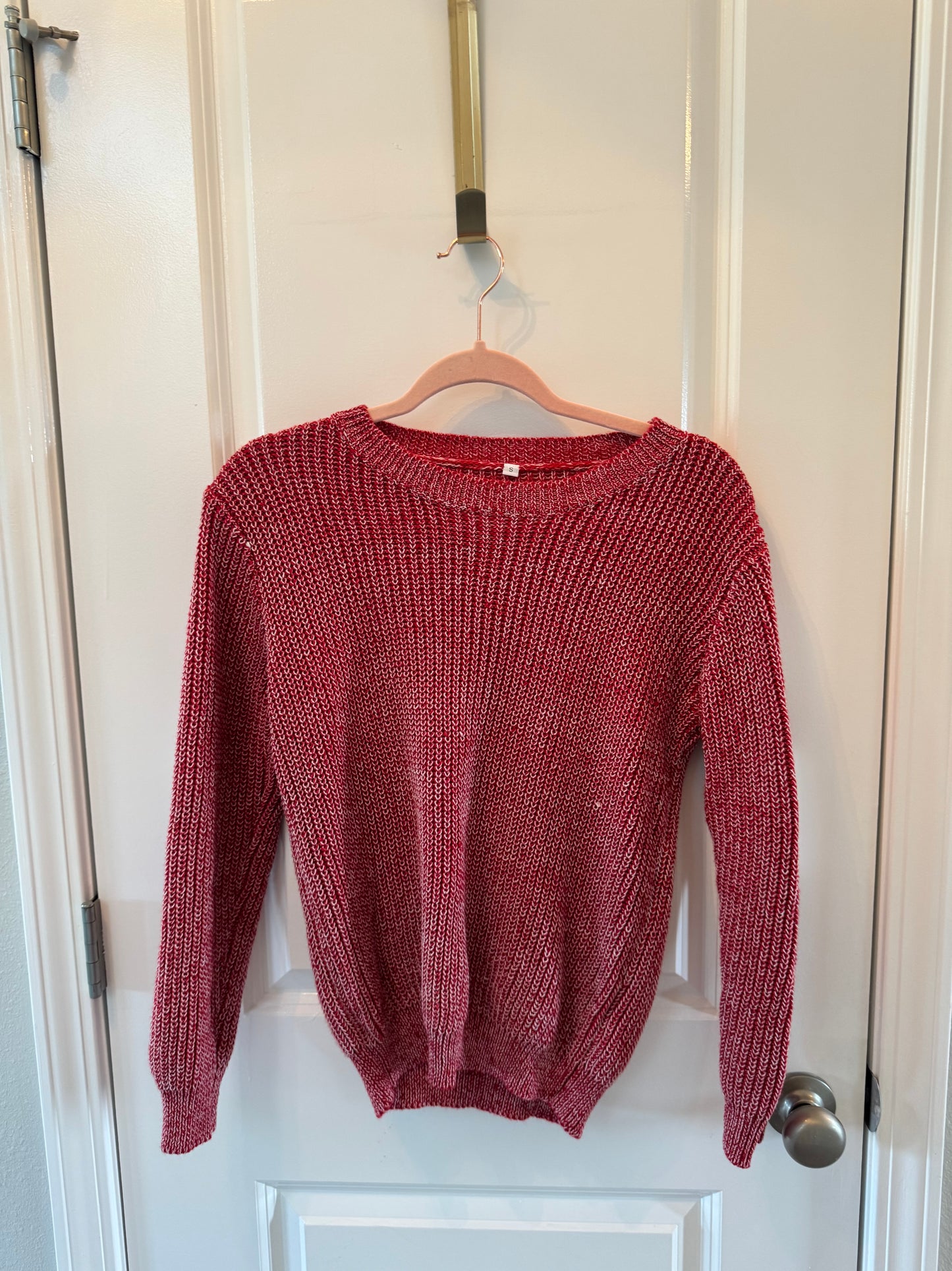 Knit Sweater w Heart Elbow Patch Women’s Small Pink