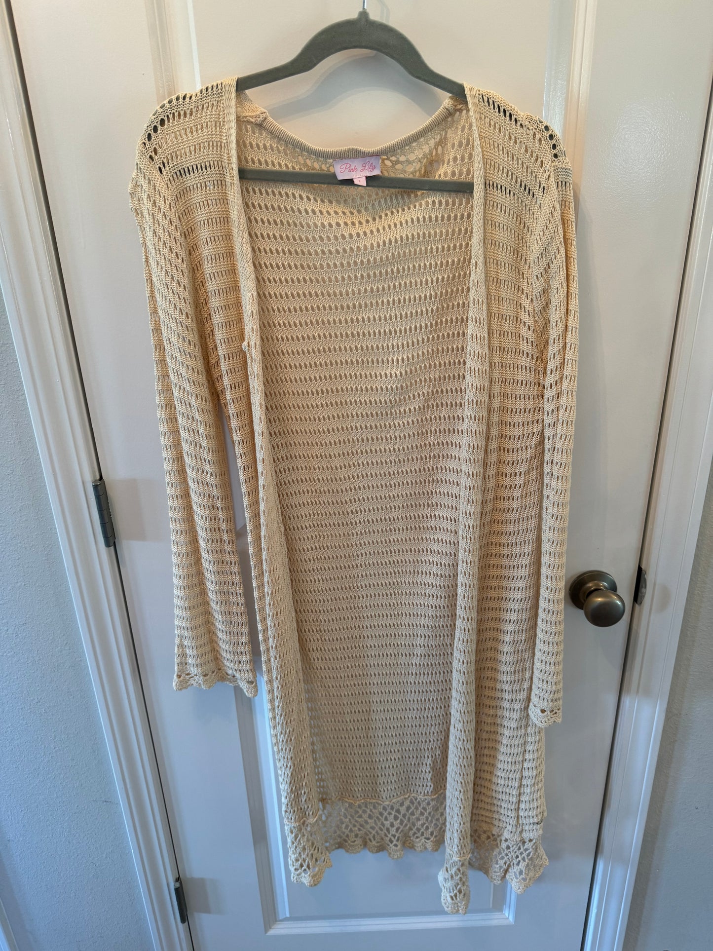 Pink Lily Crochet Swim Cover-Up Women’s Size Large Cream