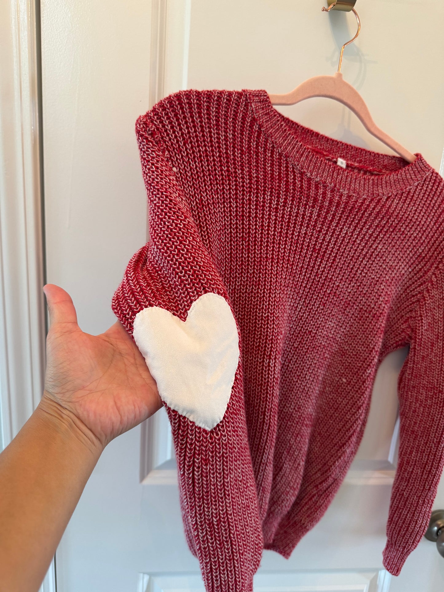 Knit Sweater w Heart Elbow Patch Women’s Small Pink