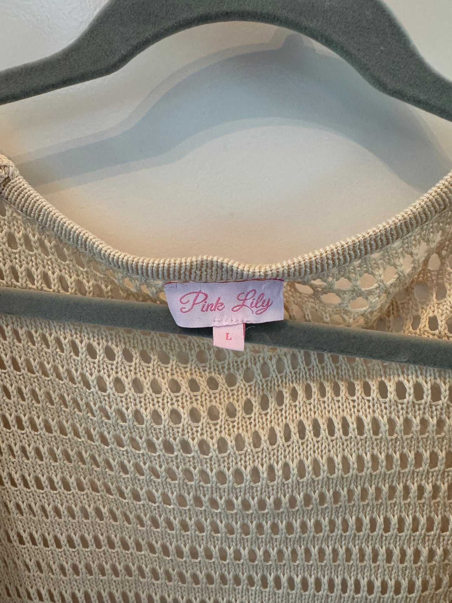 Pink Lily Crochet Swim Cover-Up Women’s Size Large Cream