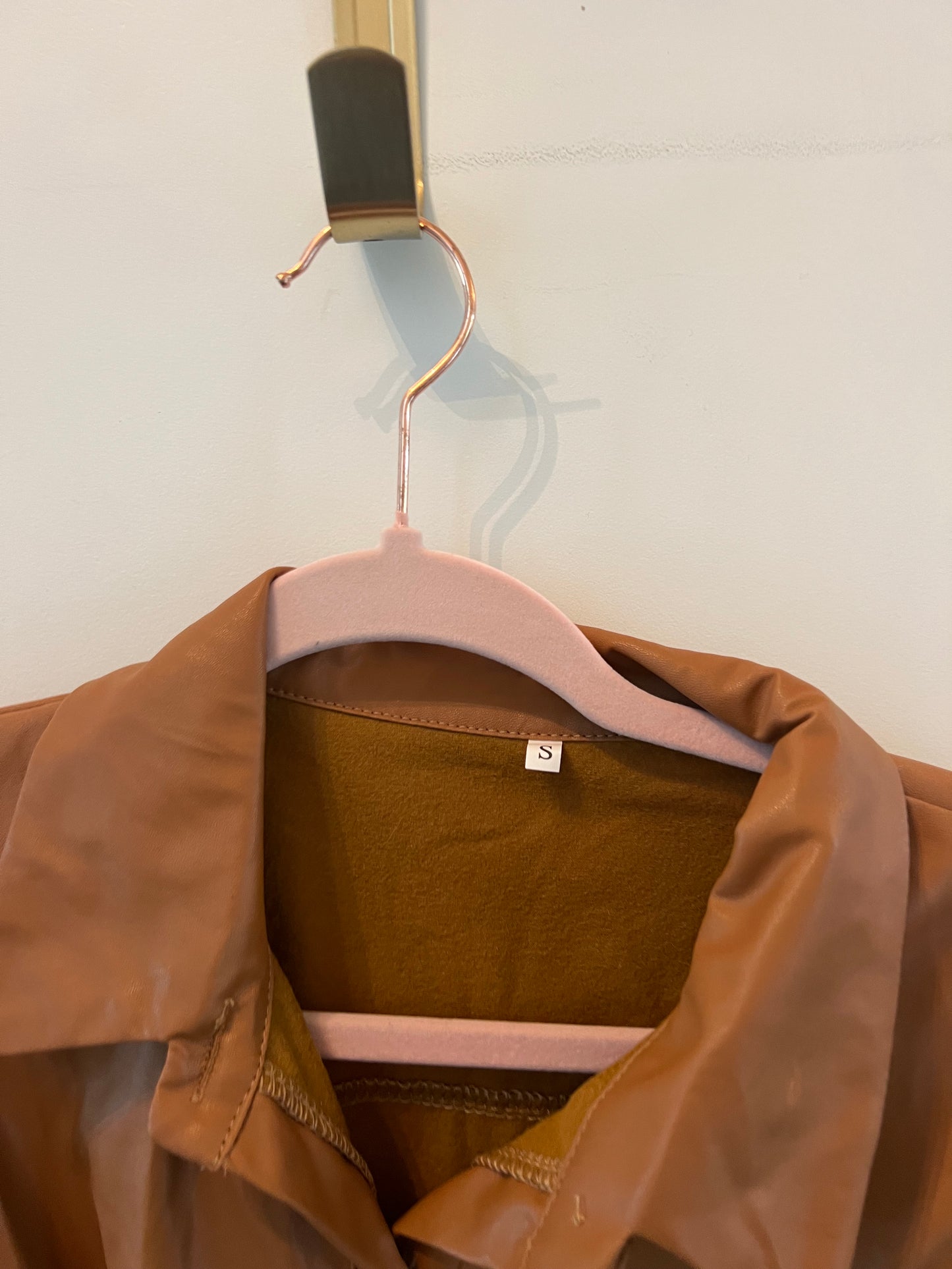 Faux Leather Button Front Dress Women’s Size Small Tan