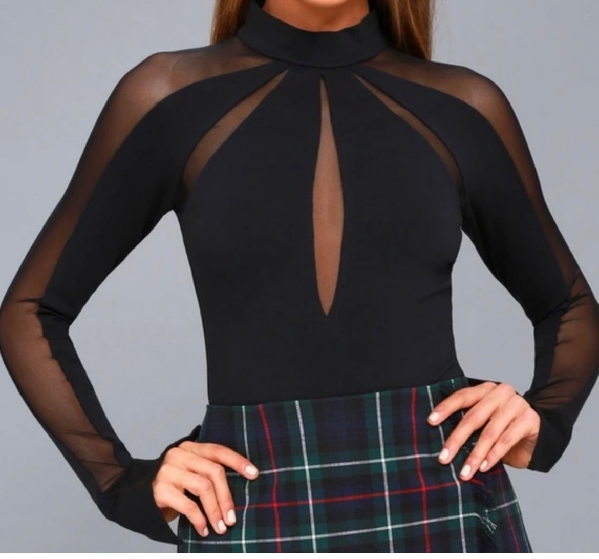 Free People Monarch Mesh Cut Out Top Women’s Medium Black