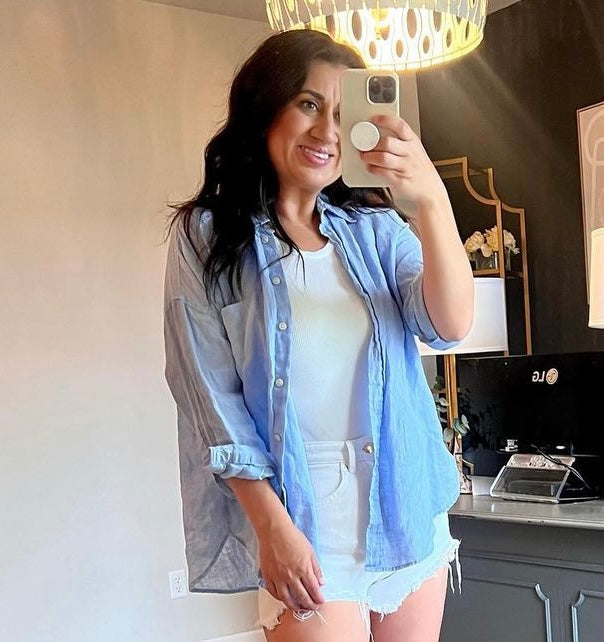 Zara Button Front Chambray Top Women’s Small