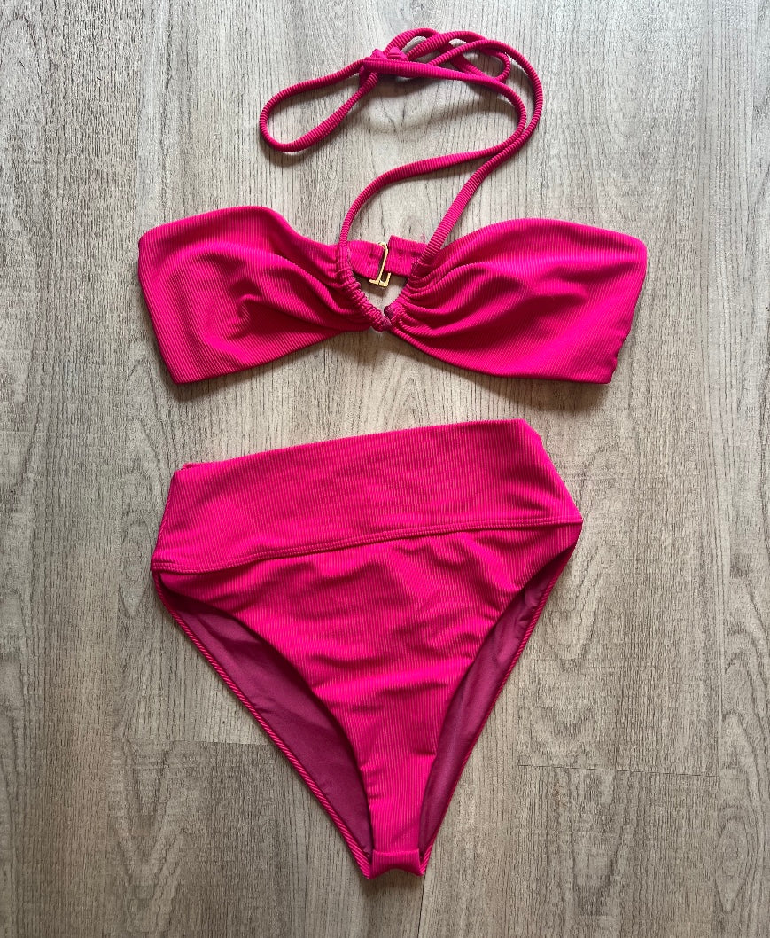 Beach Riot Ribbed Bikini Women’s Size Medium/Large Hot Pink