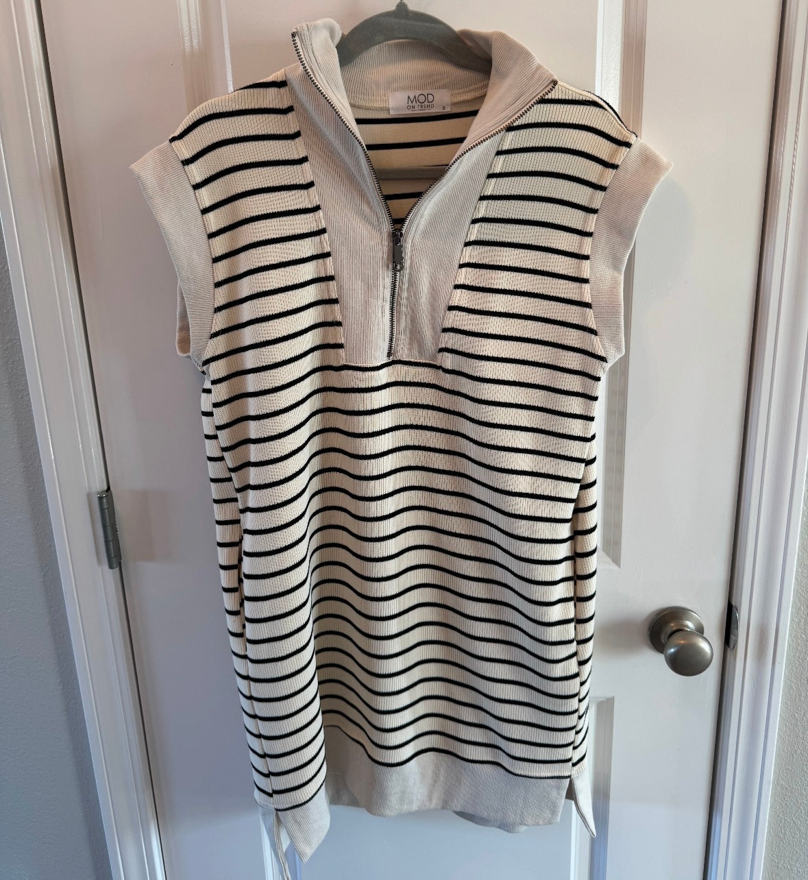 MOD Stripe Quarter Zip Knit Dress Women’s Small White