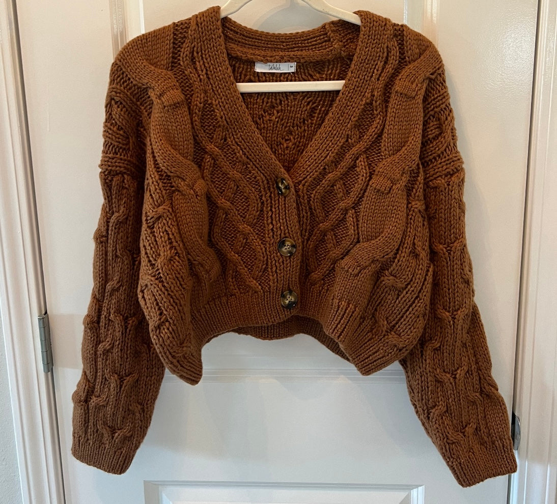 Talulah Chunky Knit Sweater Cardigan Women’s Size Medium Brown