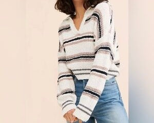 Free People Kennedy Stripe Pullover Sweater Women’s Small Ivory