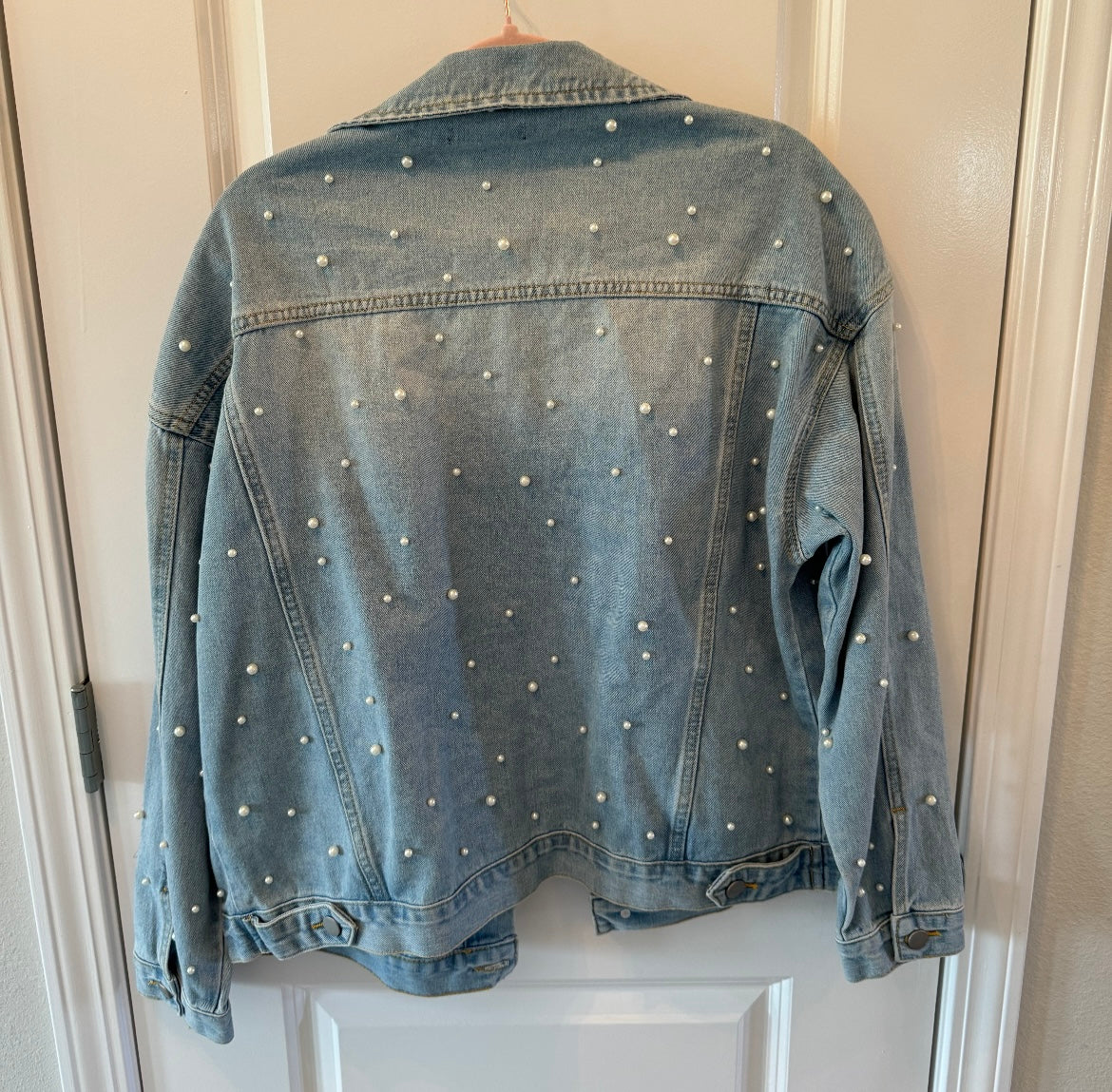 Pearl Embellished Denim Shacket Women’s Size Medium
