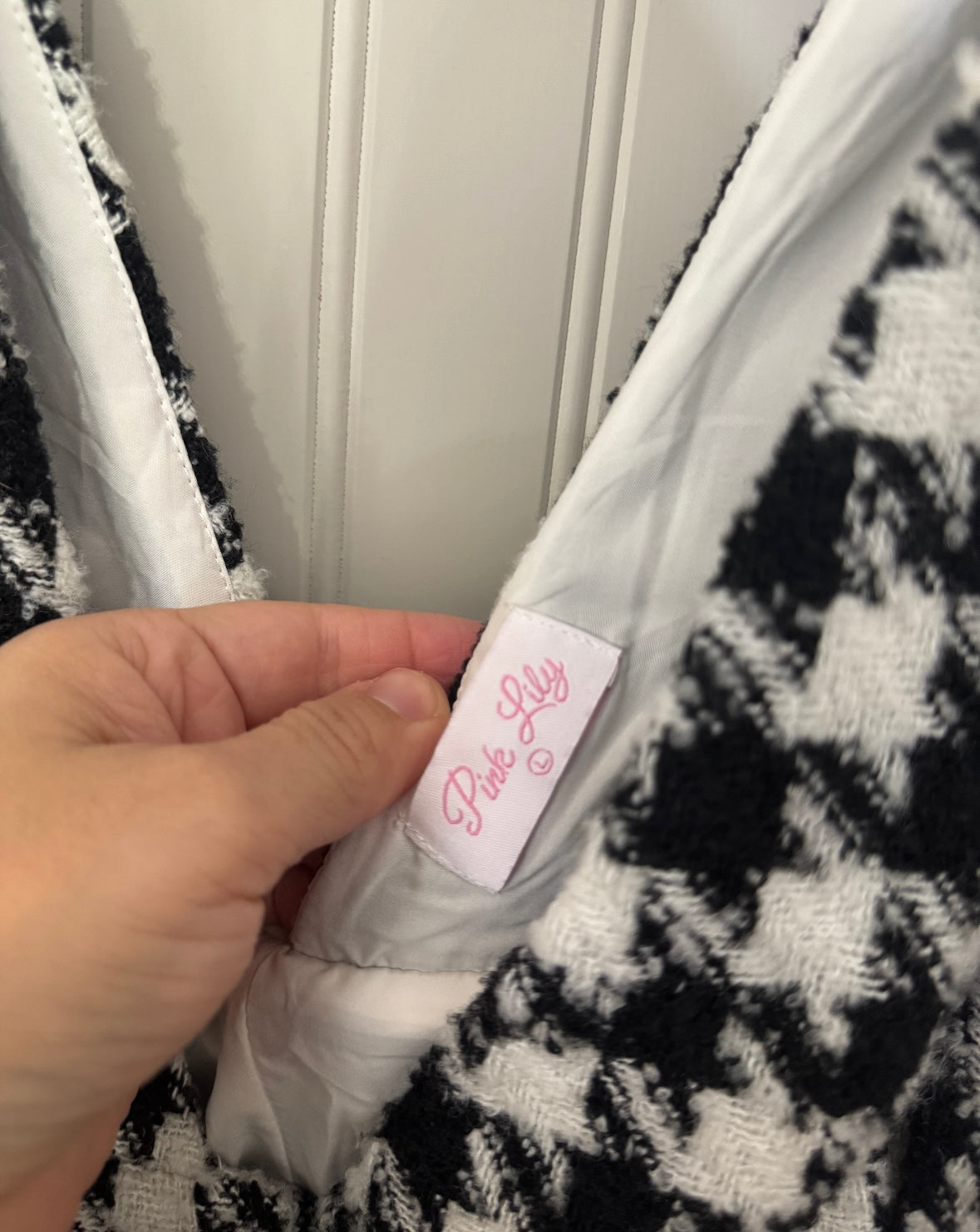 Pink Lily Houndstooth Dress Women’s Large Black White