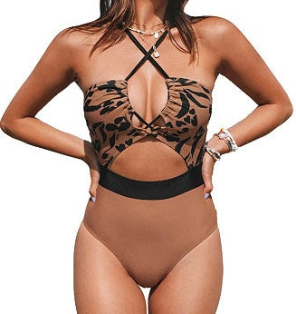 Cupshe Wild At Heart Tunneled Cut Out One Piece Swimsuit Women’s Size Medium Brown
