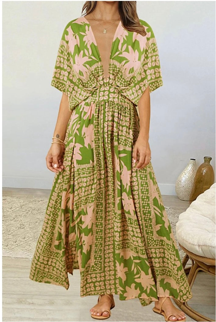 Olivaceous Maxi Dress Women’s Size Large Olive/Pink