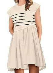Stripe Knit Pleated Dress Women’s Size Small Cream
