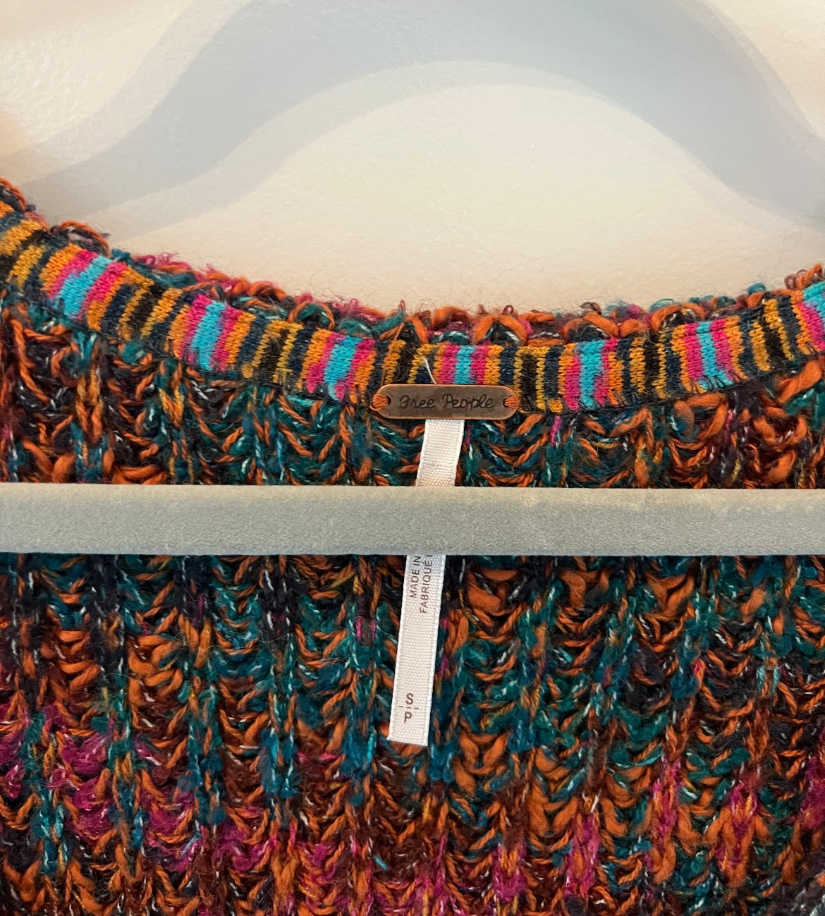 Free People Highland Space Knit Sweater Women’s Size Small Blue Multi