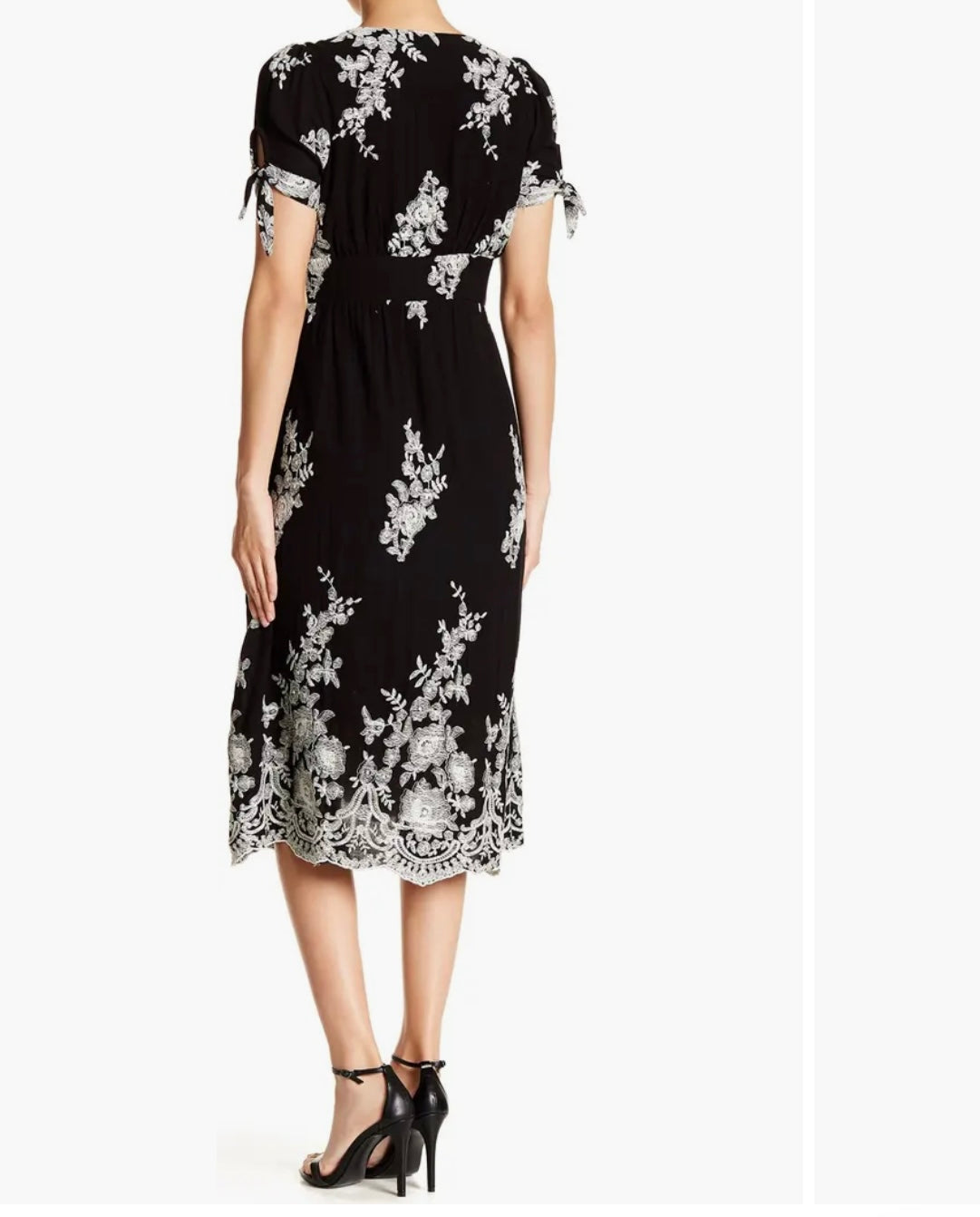 Superfoxx Embroidered Button Front Midi Dress Women’s Size Medium Black