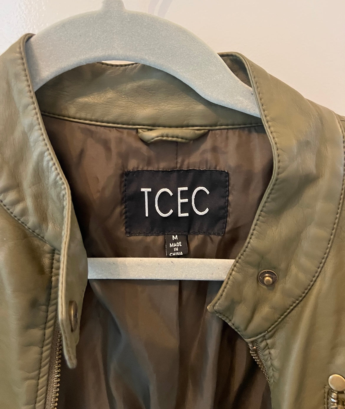 Faux Leather Moto Jacket Women’s Medium Olive Green