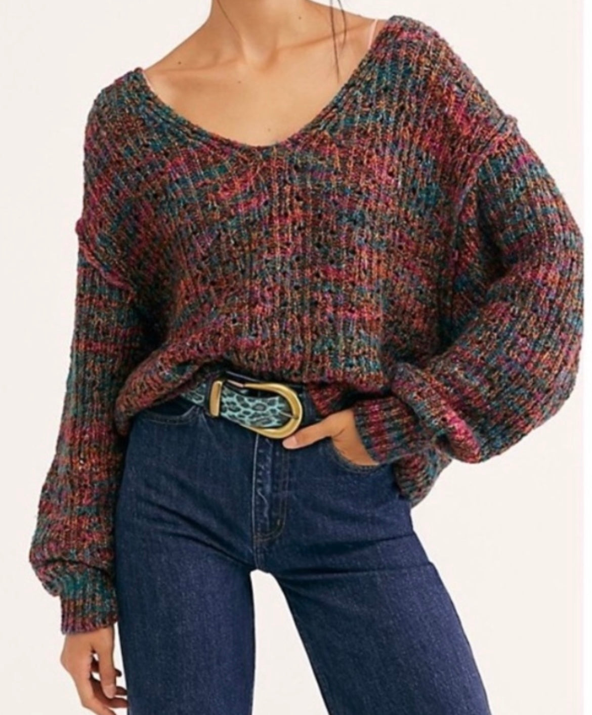 Free People Highland Space Knit Sweater Women’s Size Small Blue Multi