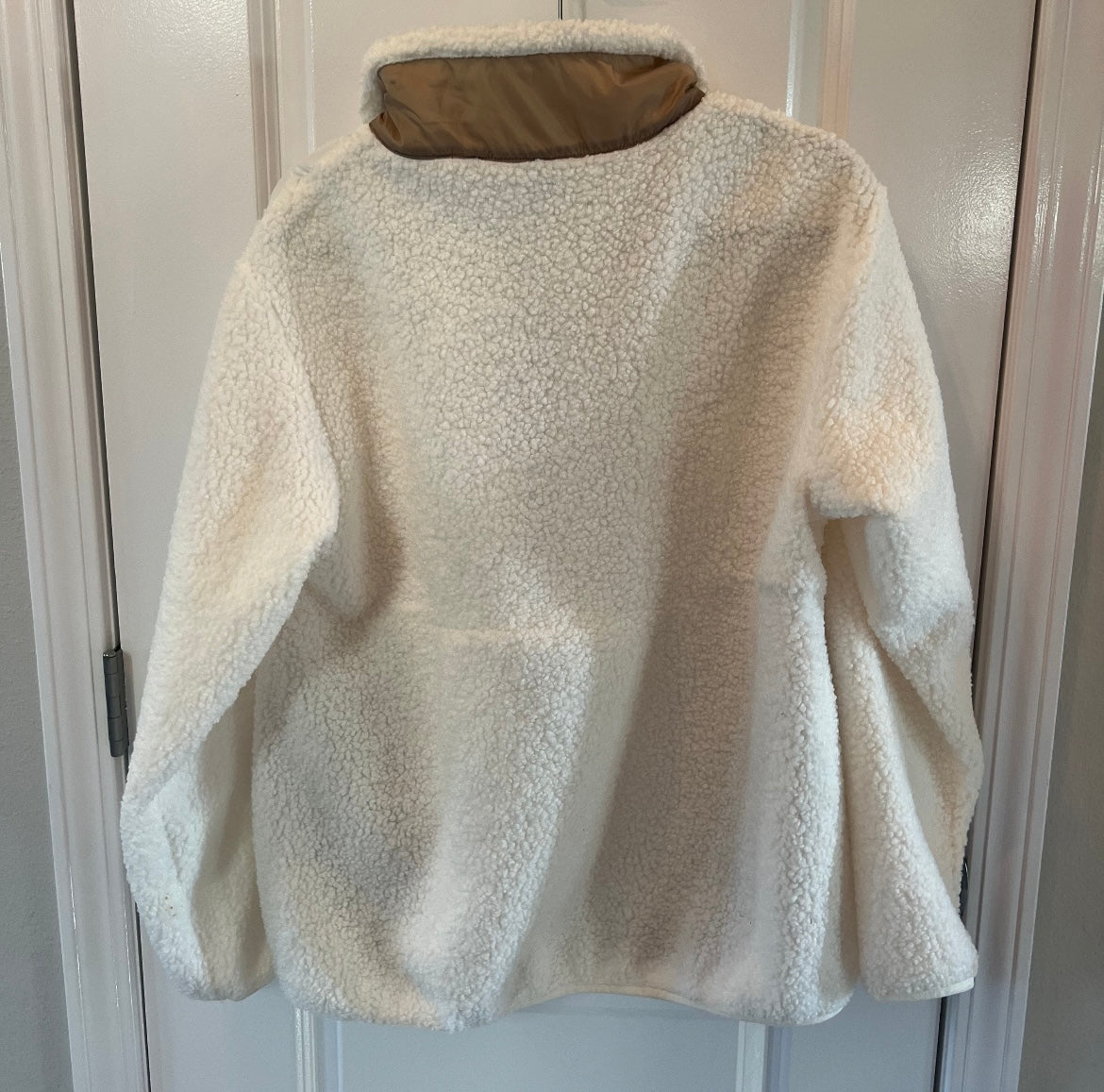 Quilted Quarter Zip Sherpa Pullover Women’s Size Medium Cream