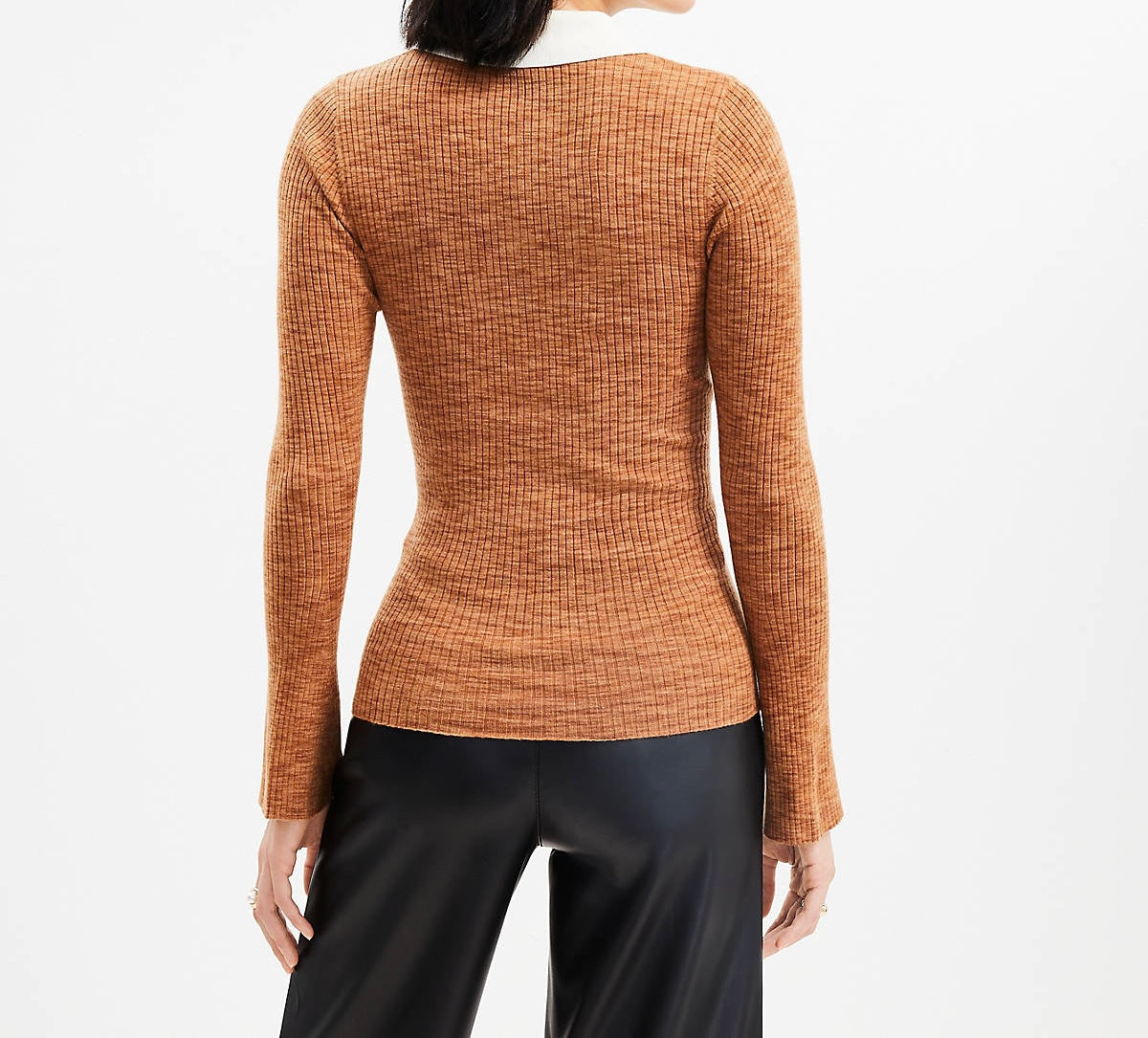 Loft Two Tone Ribbed Polo Sweater Women’s Medium Brown