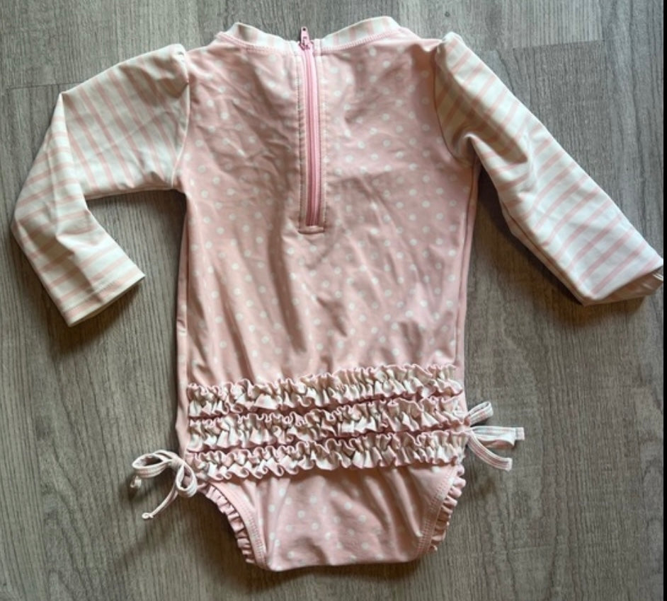 Ruffle Butts Long Sleeve Swimsuit Baby Girl Size 18/24M Pink