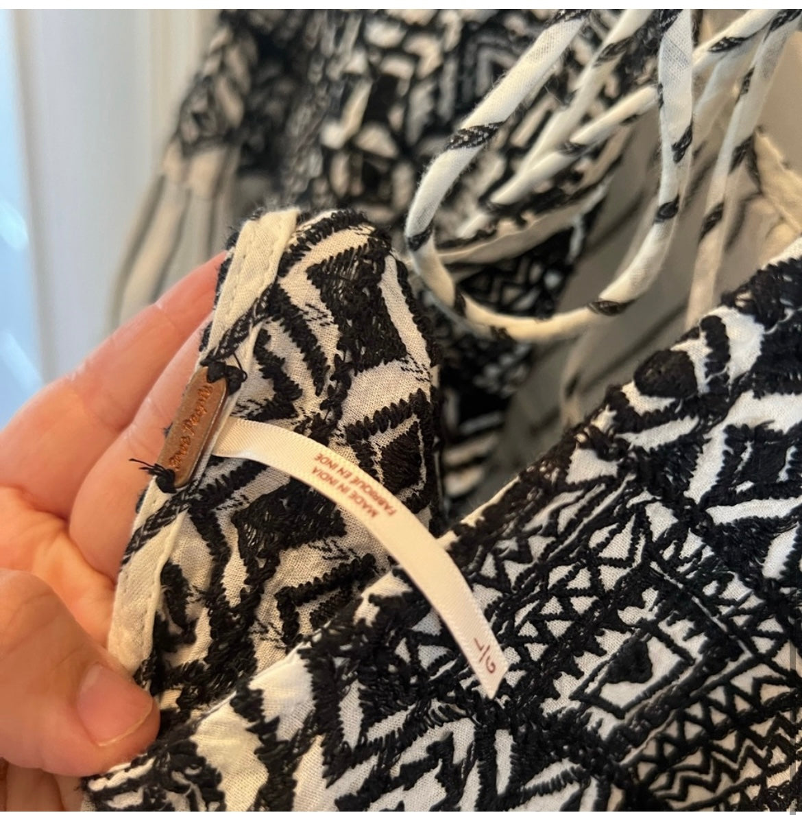Free People Striped Lola Tiered Embroidered Dress Women's Size Large White/Black