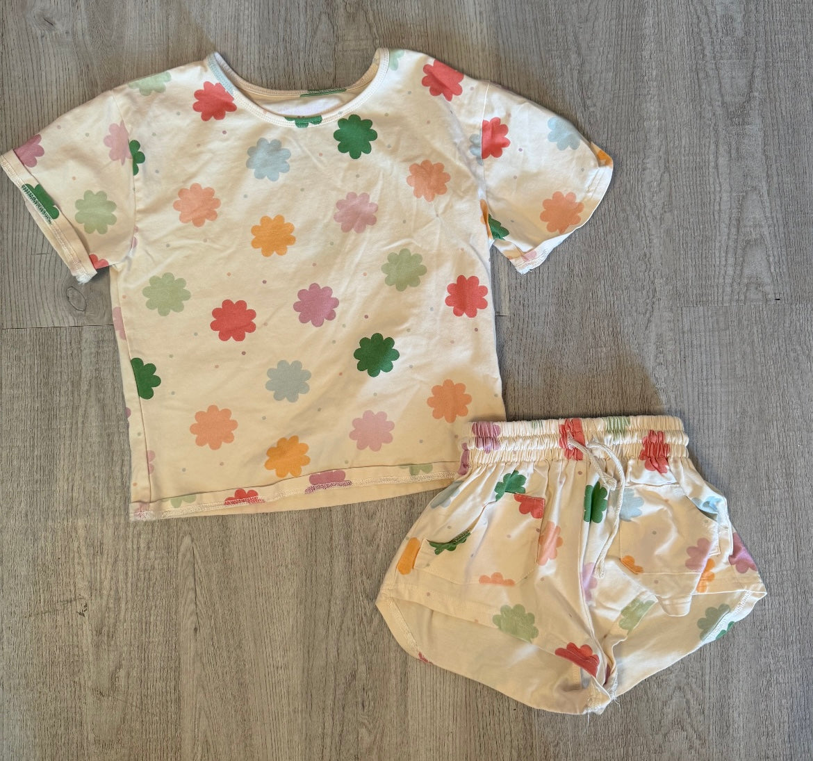 Elizabeth + Faith 70s Rainbow Flower Cotton Matching Set Girl Size 4-5 Cream