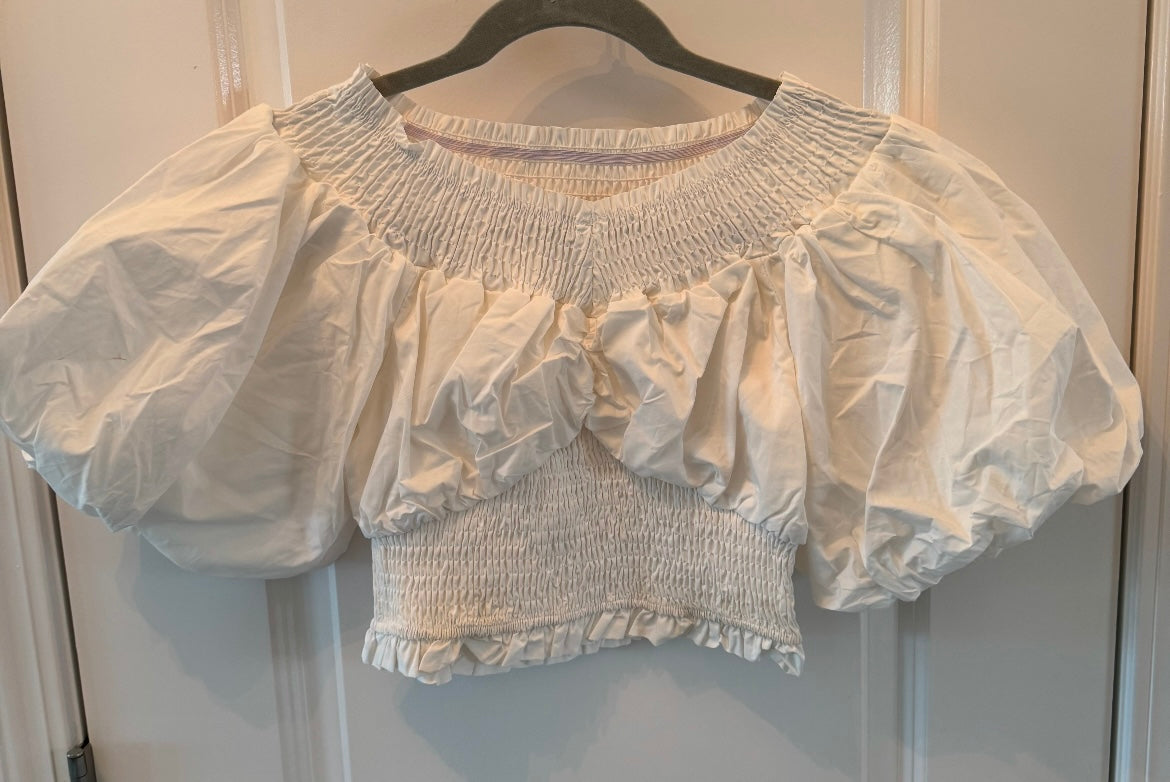 Mable Cropped Peasant Top Women’s Medium Solid White