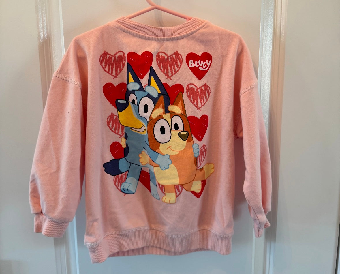 Bluey Valentine Sweatshirt Toddler Size 4T Strawberry