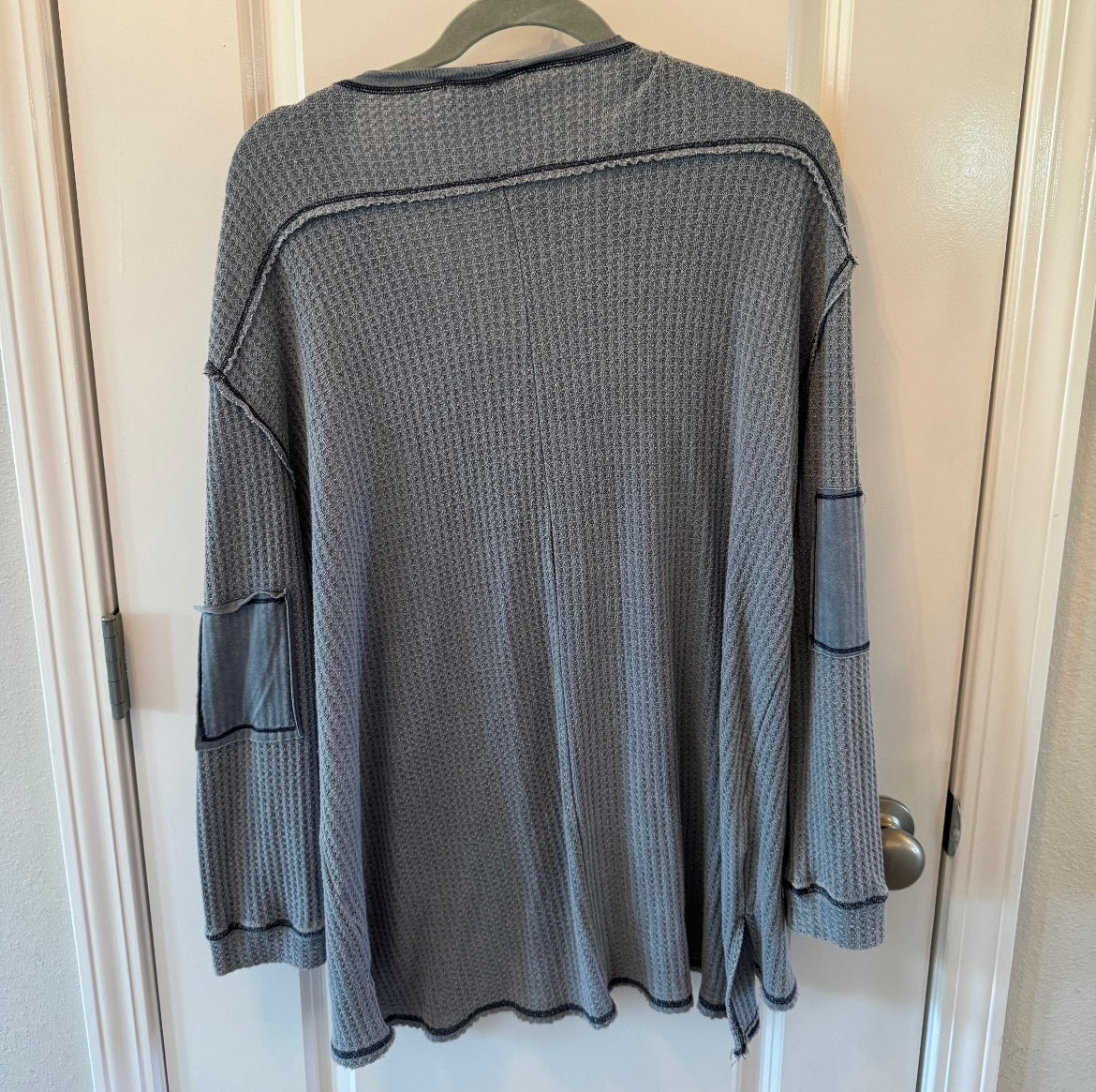 Stone Washed Waffle Knit Long Sleeve Henley Women’s Size Large Navy