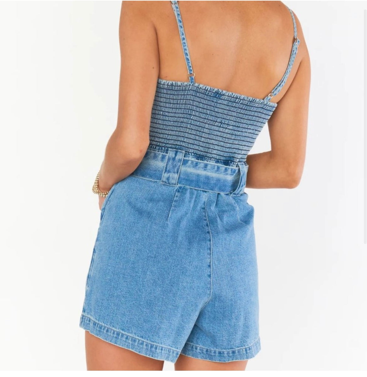 Show Me Your Mumu Sloane Belted Denim Romper Women’s Medium