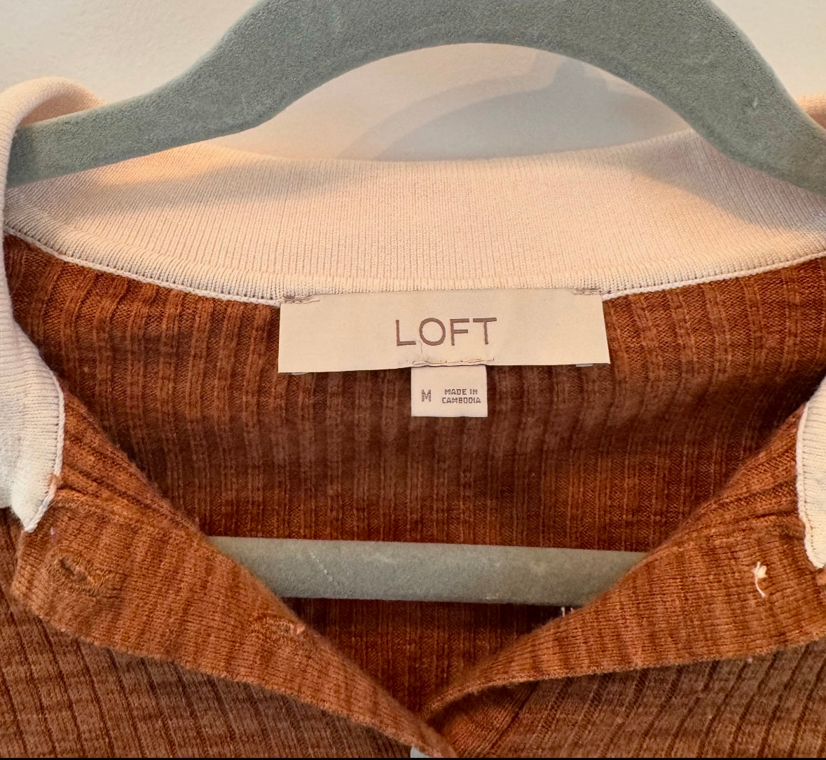 Loft Two Tone Ribbed Polo Sweater Women’s Medium Brown