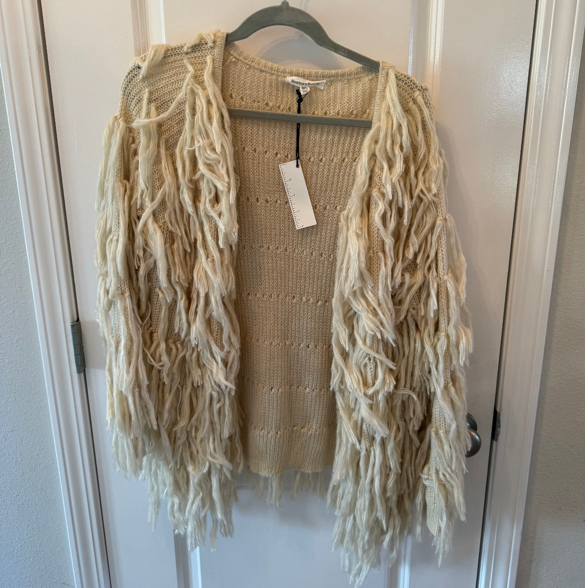 Newbury Kustom Fringe Cardigan Sweater Women’s Size M/L Cream NWT