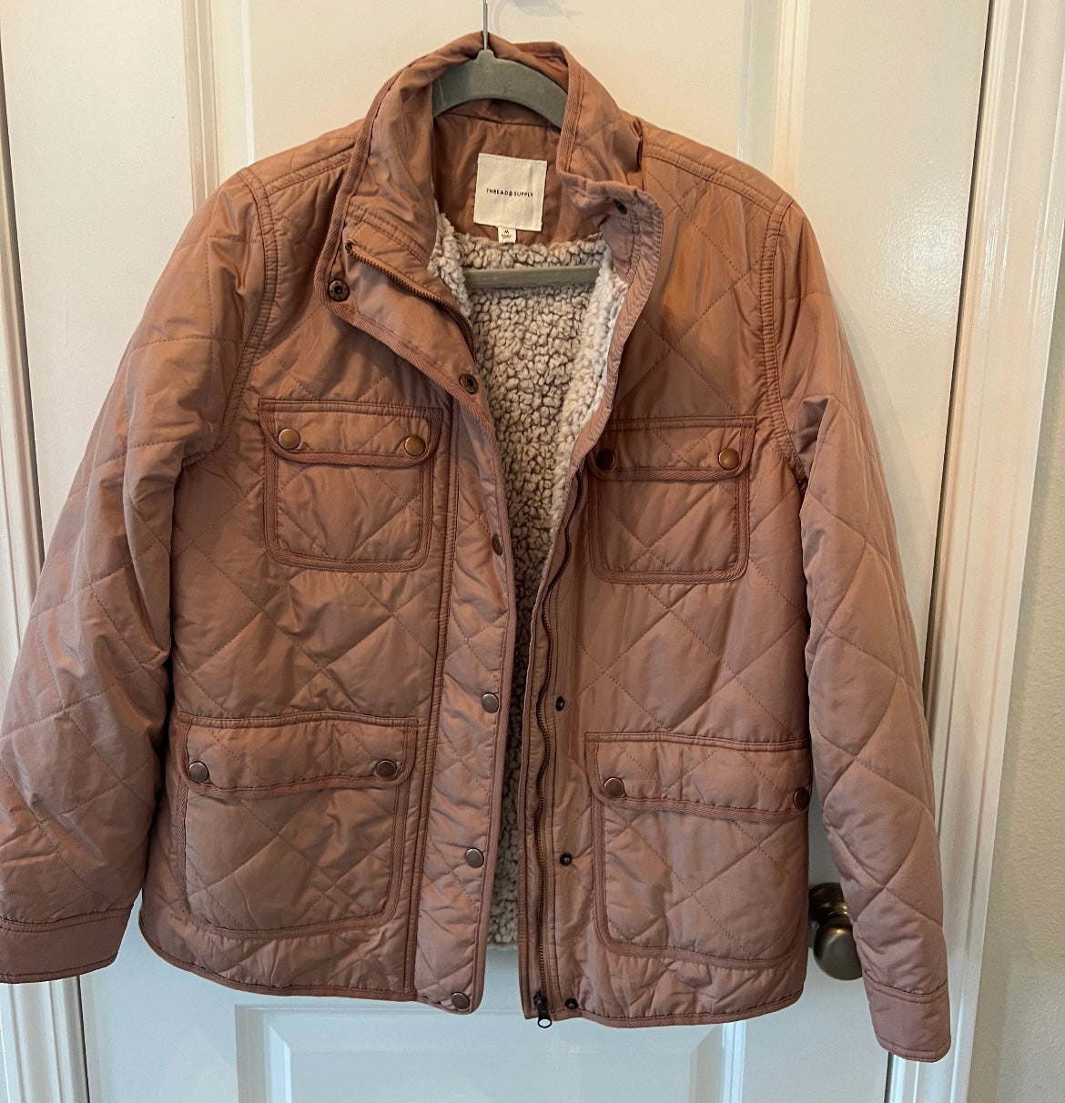 Thread & Supply Fleece Lined Quilted Utility Jacket Women’s Size Medium Mauve