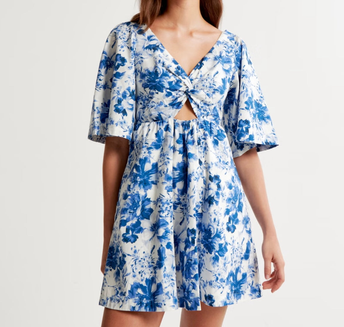 Abercrombie & Fitch Cutout Poplin Mini Dress Women’s Size XS Petite Blue Floral