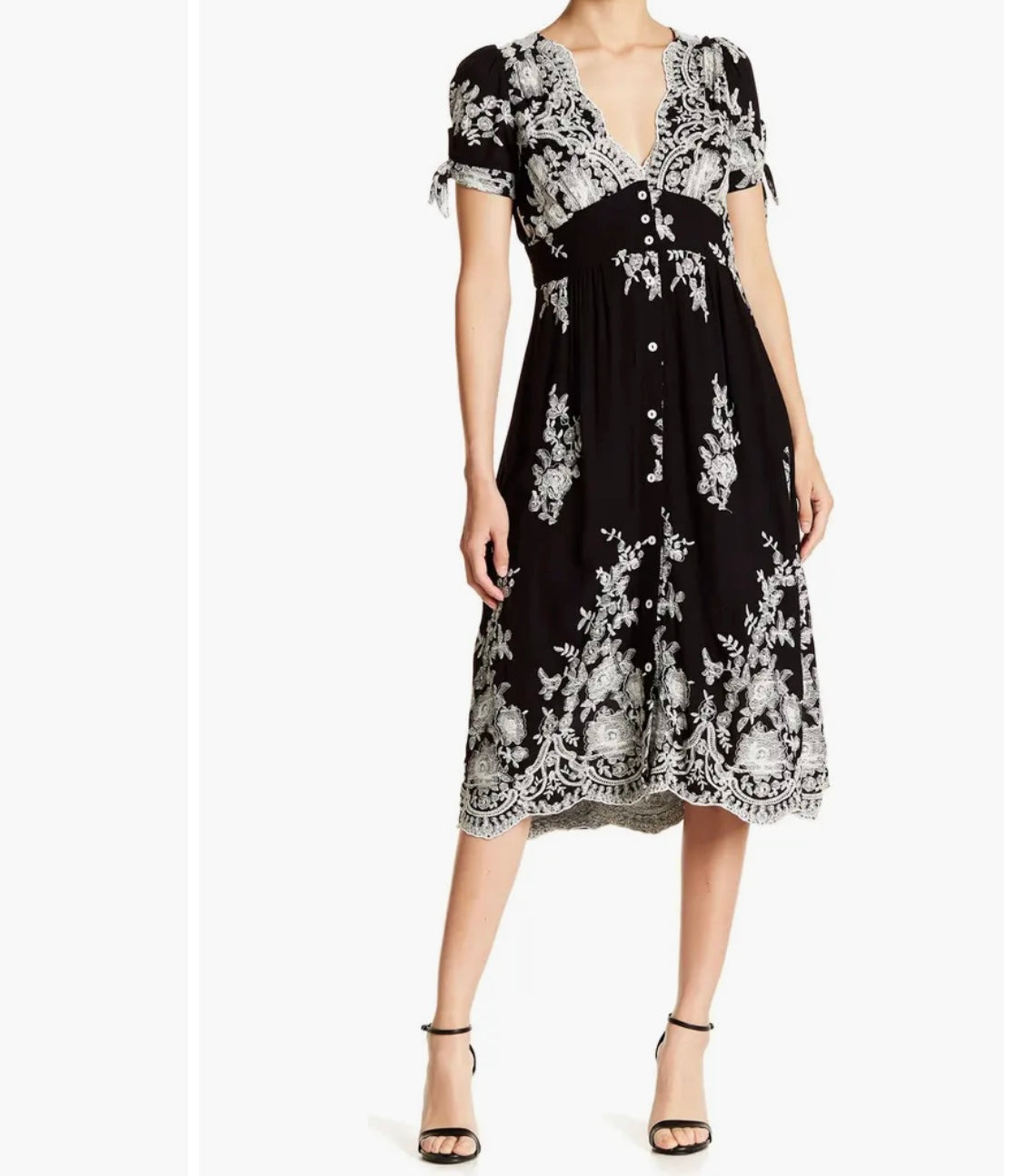 Superfoxx Embroidered Button Front Midi Dress Women’s Size Medium Black