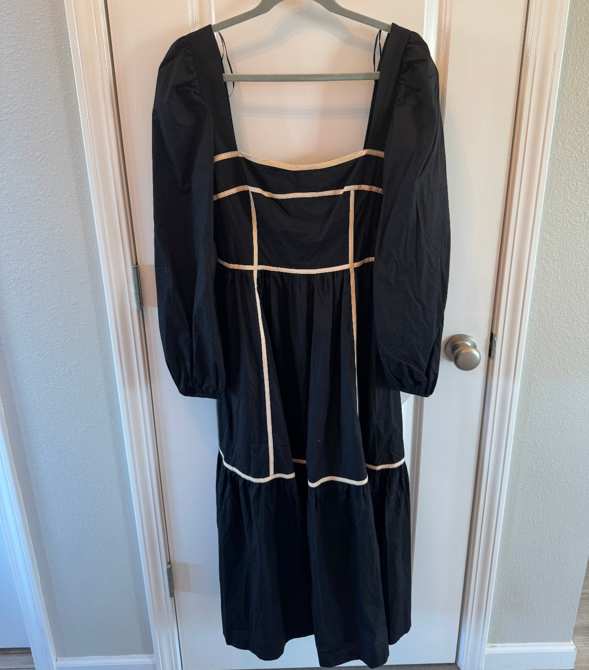 Lalavon Square Neck Cotton Midi Dress w White Piping Women’s Medium NWT