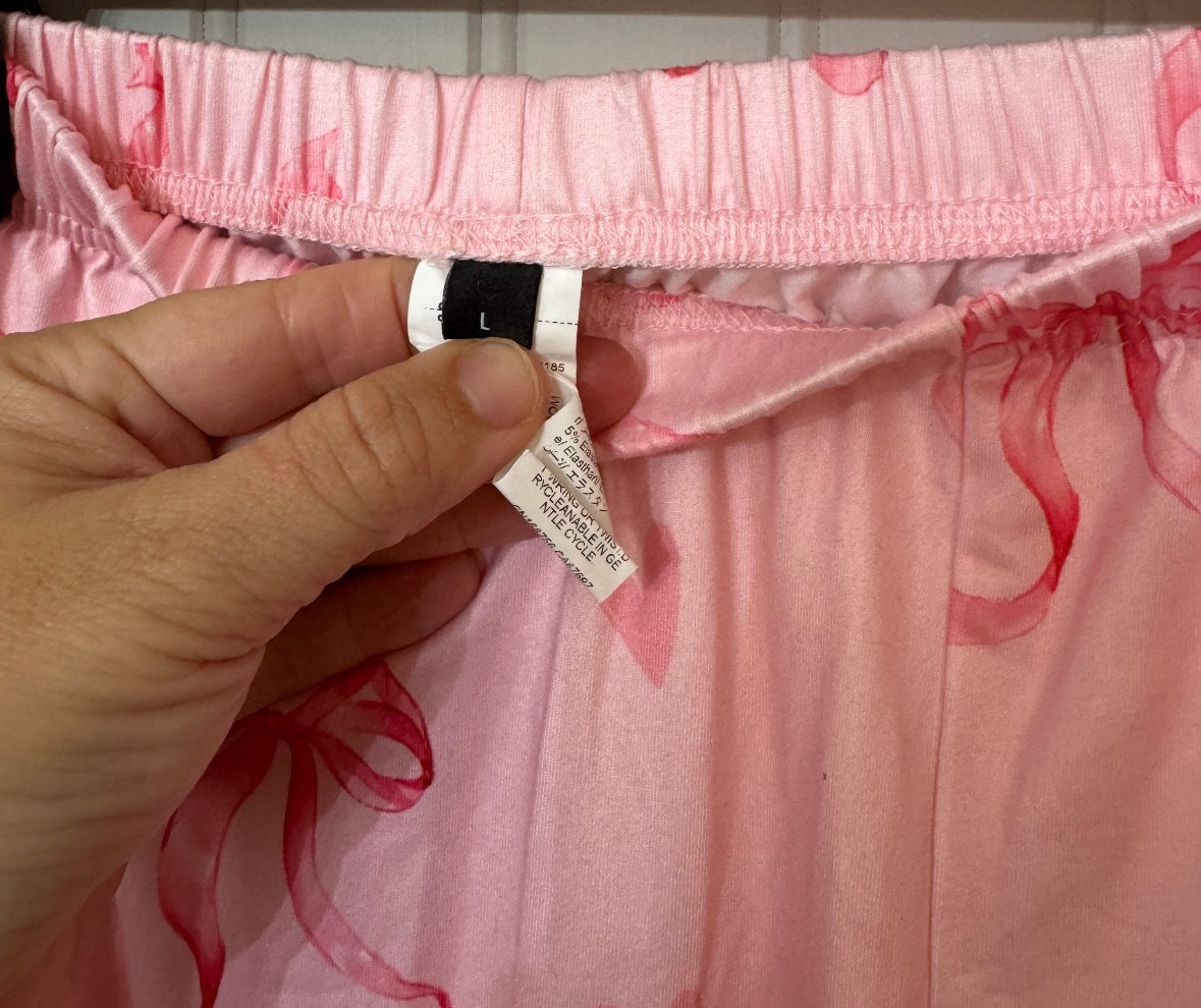 Bow Print Pajama Set Women’s Size Large Pink