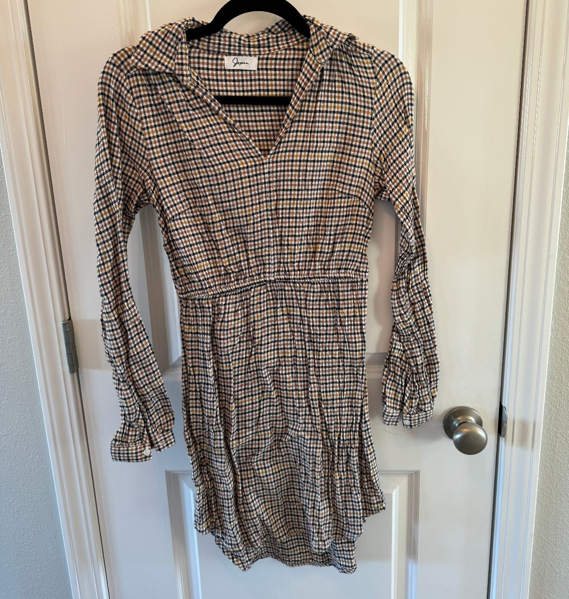 Checker Plaid Shirt Dress Long Sleeve Women’s Size XS Brown