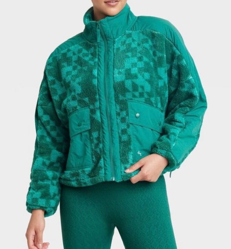 JoyLab Printed High Pile Jacket Women's Size Medium Pine Geo