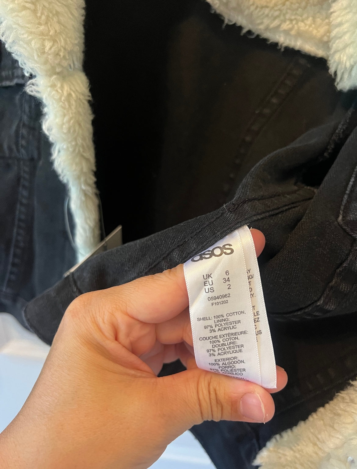 Asos Jean Jacket w Fleece Collar Women’s Size 2 Black