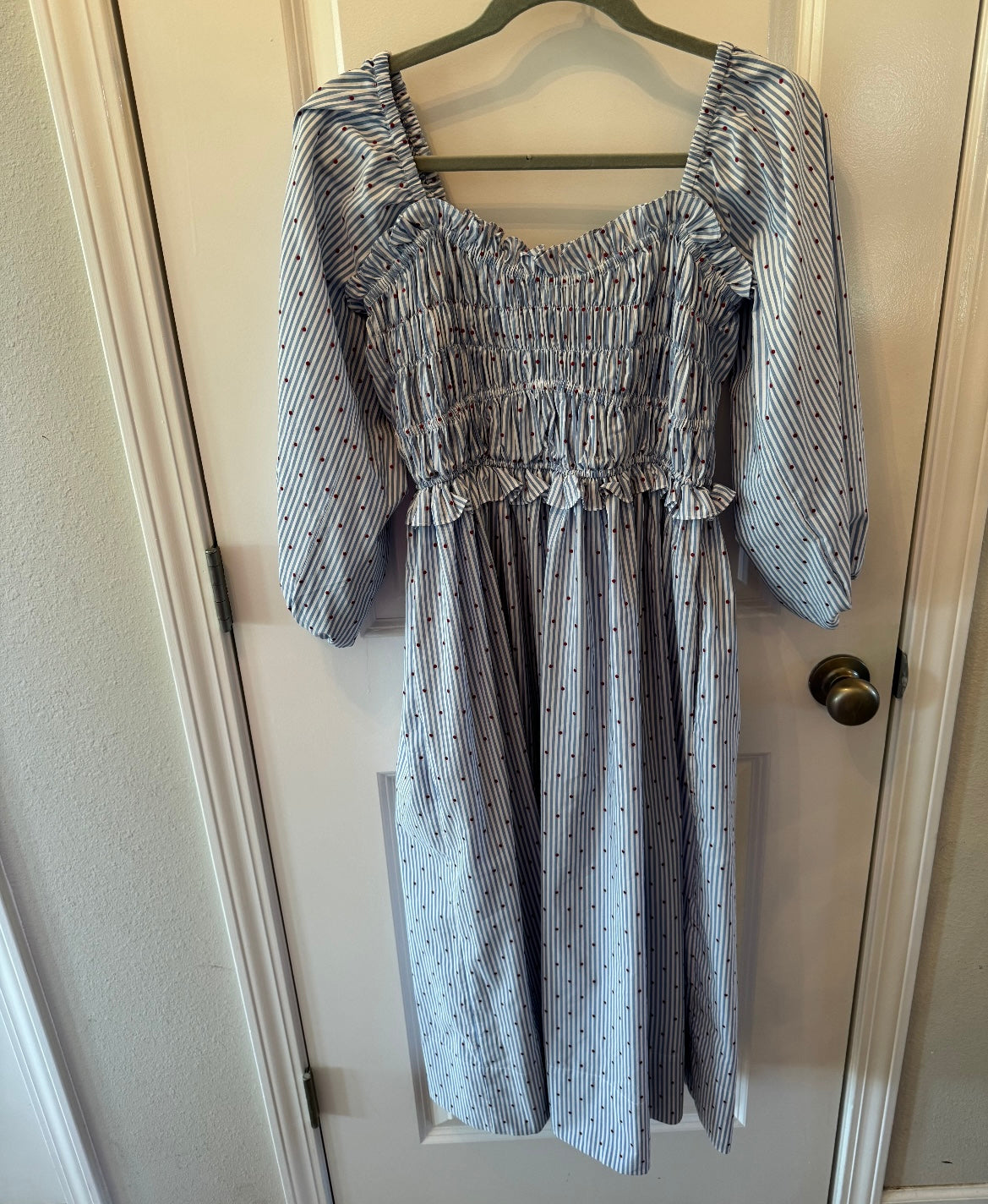 Anthropologie Maeve Stripe Midi Dress w Pockets Women’s Medium Blue