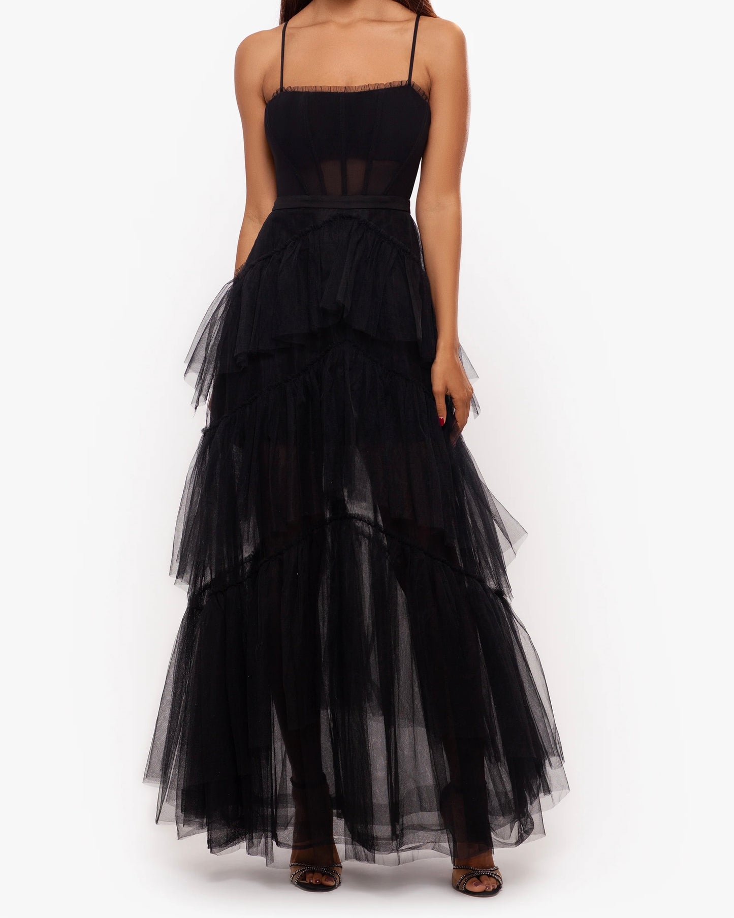 Betsy & Adam Jasmine Mesh Corset Gown Women’s Size 8 Black