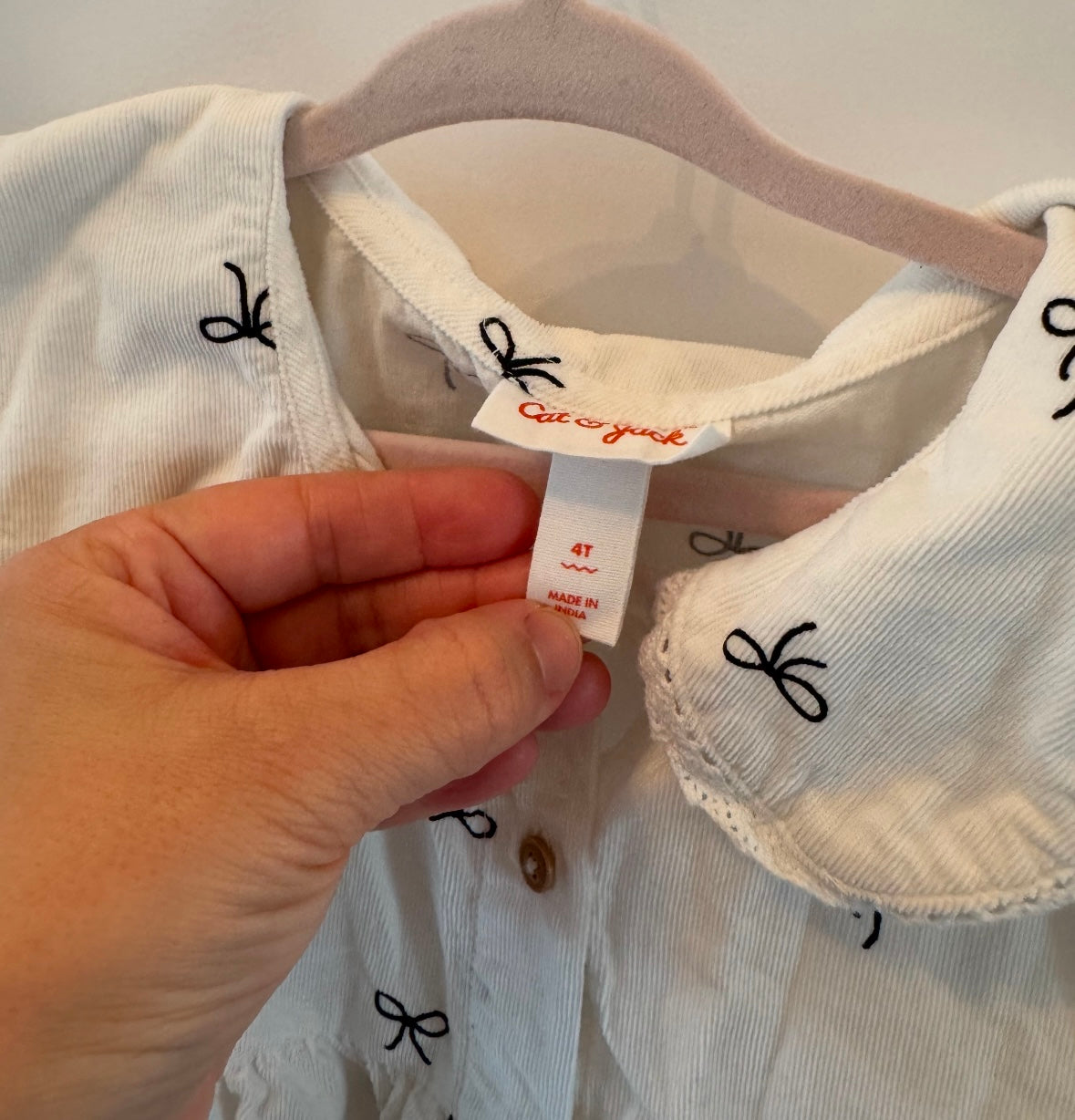 Bow Print Dress Toddler Size 4T White